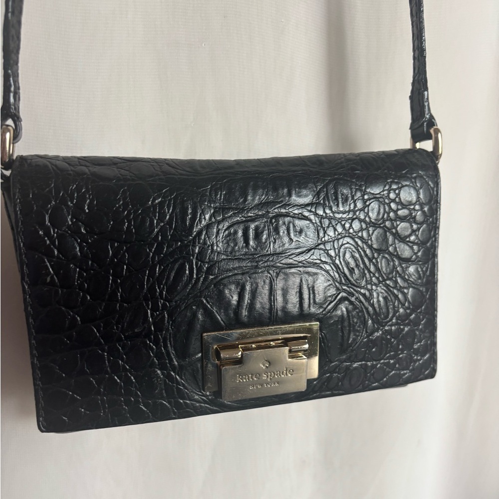 KATE SPADE♠️  Black Croc-Embossed Leather Crossbody Bag | project bag - Picture 2 of 8